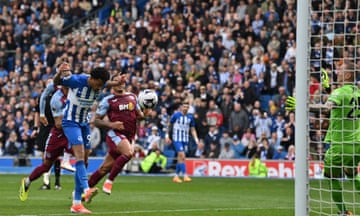 Joao Pedro heads home the rebound to put Brighton ahead, after seeing his penalty saved by Robin Olsen.