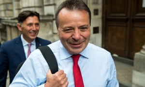 Arron Banks, Arron Banks, front, and Andy Wigmore after their appearance at the media select committee on 12 June.