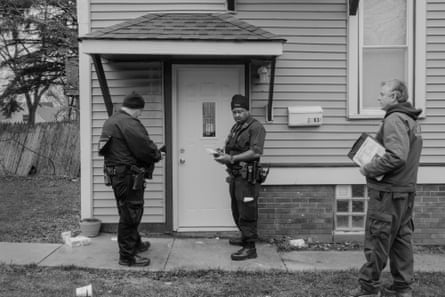 Sheriff deputies call at a house where an eviction order is due to be served. Deputies deal with any resistance put up by the householder, and then the movers get to work.