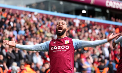 Douglas Luiz of Aston Villa celebrates after scoring his team's first goal.