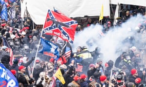 Smoke from pepper-spray ball exploded and used against pro-Trump protesters during the storm of Capital building on 6 January.