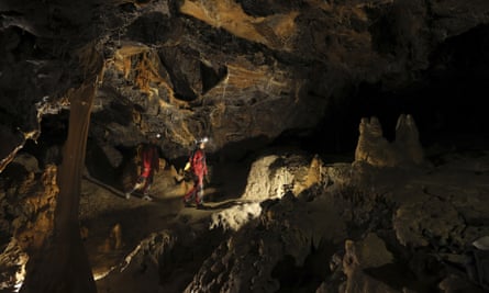 Members of the team inside the cave