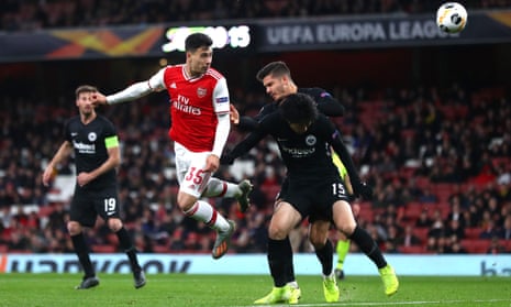 Gabriel Martinelli of Arsenal goes close with a header.