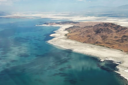 Water levels have receded around Antelope Island in the Great Salt Lake in Salk Lake City, Utah.