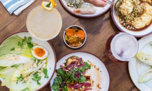 Taken from above, bowls of food from Narda Comedor Buenos Aires, Argentina