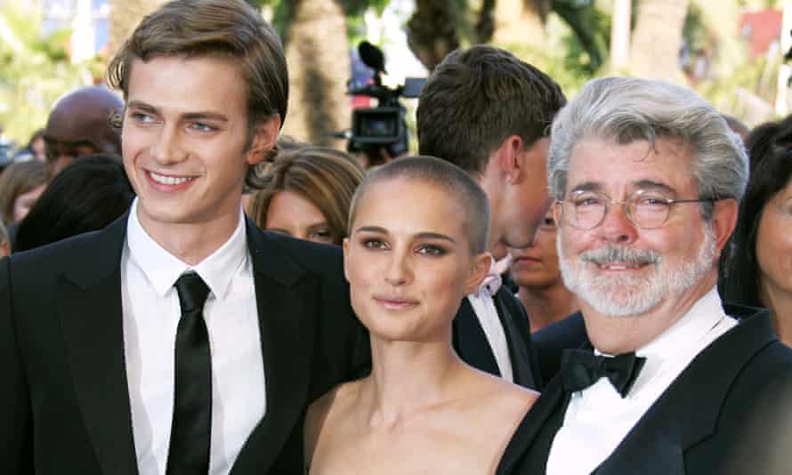 Christensen with Natalie Portman and George Lucas at Cannes in 2005 for the premiere of Revenge of the Sith.