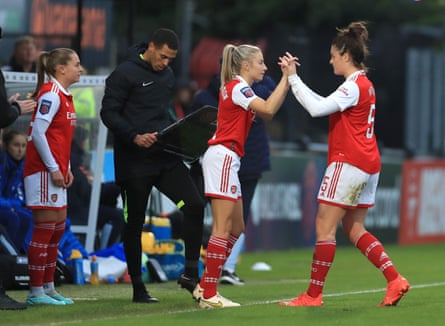 Arsenal’s Leah Williamson comes on as a substitute against Everton.