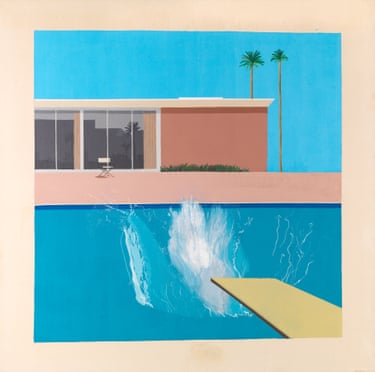 A Bigger Splash, 1967Is this the most famous splash in art? In California, it seemed to Hockney, everybody had a swimming pool and from 1964 to 1971, he painted as many as he could, each time taking a different approach to the challenge of capturing the water’s ever-moving surface. Hockney enjoyed California’s laidback, sensual way of life. ‘When I arrived,’ he said, ‘I had no idea if there was any kind of artistic life there and that was the least of my worries.’