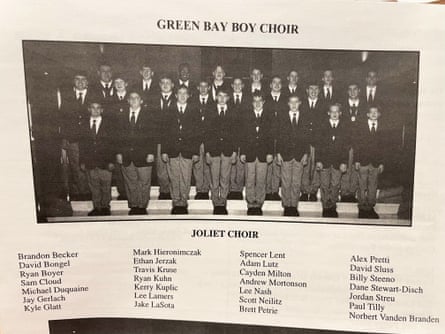 a photograph of a boys choir with a list of names