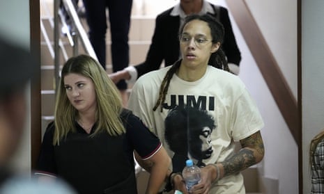 Brittney Griner in a courtroom in Khimki, just outside Moscow.
