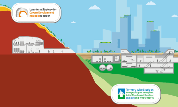 An illustration of Hong Kong’s strategy to shift new developments into caverns and subterranean tunnels. Photograph: Hong Kong Civil Engineering and Development Department An illustration of Hong Kong’s strategy to shift new developments into caverns and subterranean tunnels. Photograph: Hong Kong Civil Engineering and Development Department