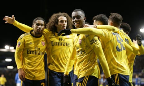 Eddie Nketiah celebrates scoring the Arsenal’s second.
