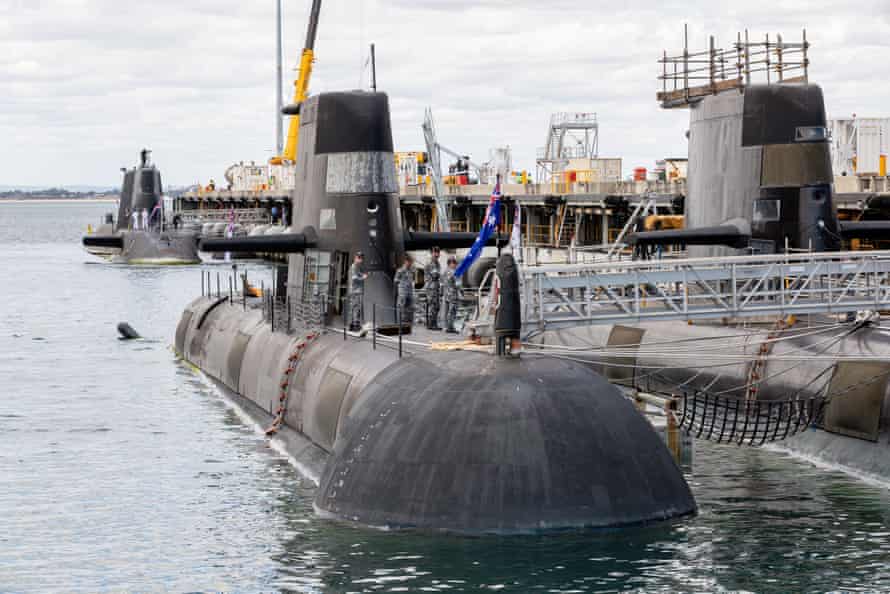 Two Australian Collins class submarines at HMAS Stirling Royal Australian Navy base in Perth.