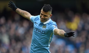 Sergio Aguero celebrates after scoring Manchester City’s second goal.