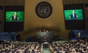 US Secretary of State John Kerry speaks during the United Nations International School commencement ceremony in the UN General Assembly Hall at the United Nations in New York, June 2, 2016