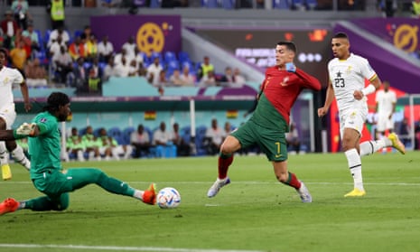 Ronaldo has an effort saved by Lawrence Ati-Zigi.