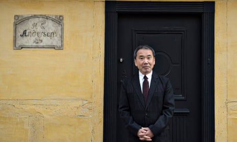 ‘A fitting heir’ … Haruki Murakami outside Hans Christian Andersen’s house in Odense, Denmark.