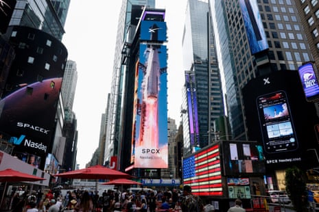 A billboard of SpaceX is pictured at the Nasdaq MarketSite.