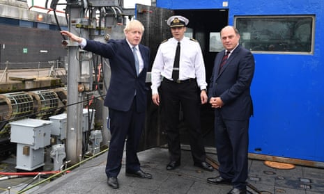 Boris Johnson (left) visiting HMS Vengeance with Defence Secretary Ben Wallace (right)
