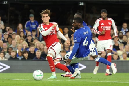 Max Dowman leaves Cédric Kipré floundering to score his second and Arsenal’s third goal at Ipswich.