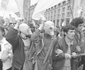 Ukrainians protest against the cover-up of the consequences of the Chernobyl accident, April 1990.