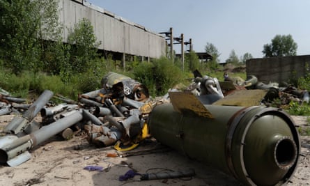 The remains of Russian artillery and a downed fighter jet in Chernihiv