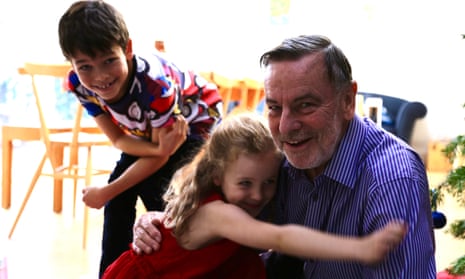 Rachel Clarke’s father with her children, Finn and Abbey, at Christmas in 2016.