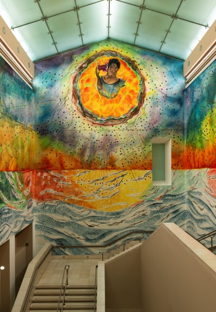 Focus … Saye appears as if from a stained glass window