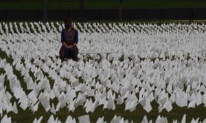 More than 650,000 white flags of which 114, 937 were Latin Americans, stand on National Mall in honour of Americans who died with Covid 19, during the art exhibition In America Remember at National Mall in Washington DC, USA.