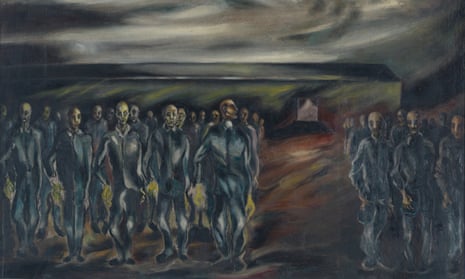 Roll Call in Concentration Camp by Boris Lurie. Some of the paintings evoke a true dread.