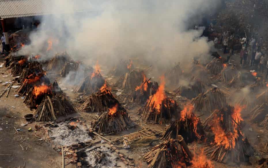 A mass cremation of Covid-19 victims is seen at Ghazipur cremation ground in New Delhi.