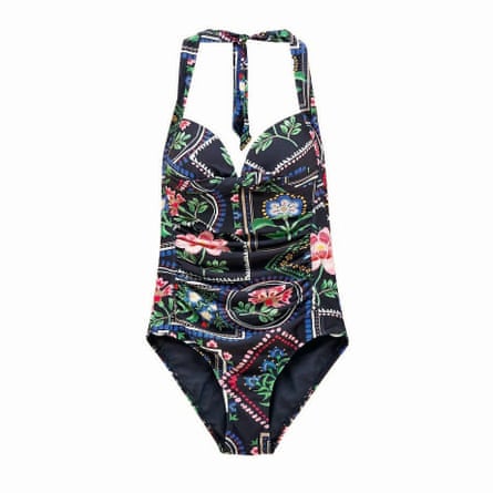 Navy floral ruched swimsuit
