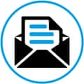 Illustration of envelope in white circle with blue border