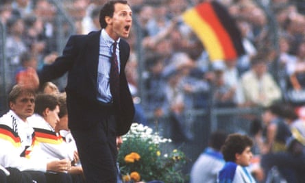 Franz Beckenbauer managing Germany in a 1-1 draw against Italy in the group stage of the European Championship in Düsseldorf, Germany, 1988.