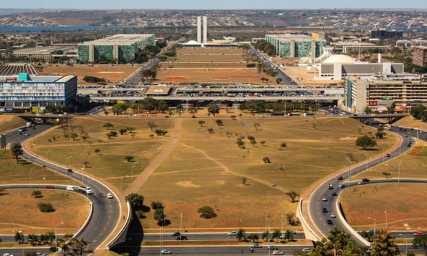 Desire paths are evident in the grounds surrounding the National Congress of Brazil, Brasilia.