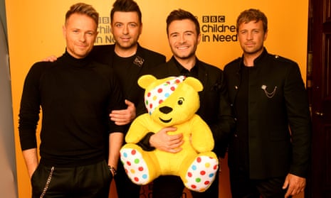 Nicky Byrne, Mark Feehily, Shane Filan and Kian Egan of Westlife backstage at BBC Children in Need 2019