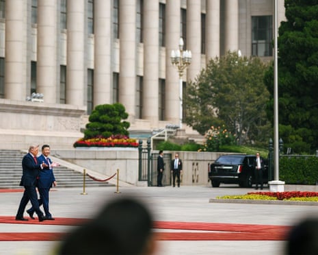 US President Donald Trump meets with Chinese President Xi Jinping during an official visit to Beijing, China, aimed at discussing trade and bilateral relations between the two countries.