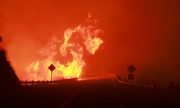 Flames over an empty highway