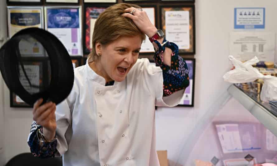First Minister Nicola Sturgeon visits Tom Courts Butchers as she met with members of the public during local election campaigning on April 30, Burntisland, Scotland.