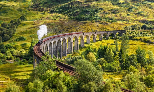 ‘I’d prefer a Cauldron Cake from the witchy food trolley than anything an ordinary buffet car has to offer’ … Hogwarts this way. (Glenfinnan Railway Viaduct in Scotland)
