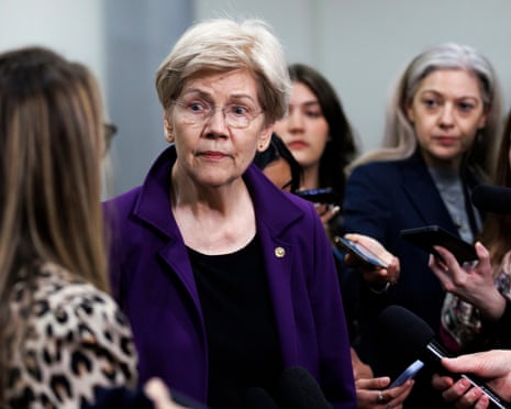 Elizabeth Warren speaks to the media after attending a closed briefing of the Senate armed services committee on Operation Epic Fury, 10 March 2026.
