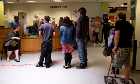 A queue of people in the accident and emergency department at Bradford Royal Infirmary, West Yorkshire.