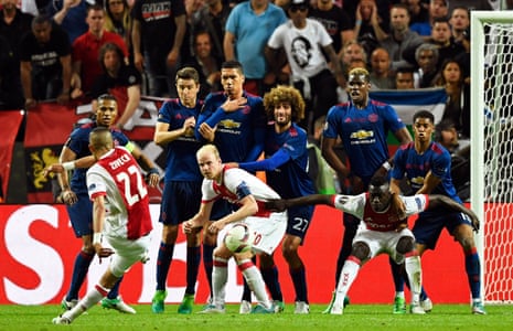 Ajax’s Hakim Ziyech takes a free kick.