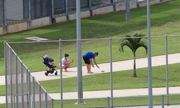 Evacuees at the Australian Immigration Detention Centre on Christmas Island in February.