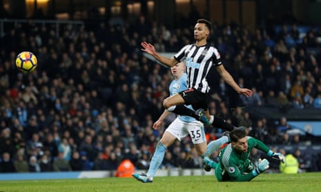 Newcastle United’s Jacob Murphy dinks the ball over Ederson.