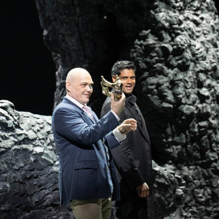 Christopher Maltman as Wotan and Sean Panikkar as Loge, with the Tarnhelm, the magic helmet.