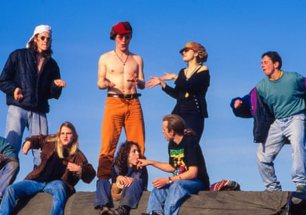 Ravers at the Castlemorton Common festival, a free festival and rave held in the Malvern Hills between 22 - 29 May 1992.