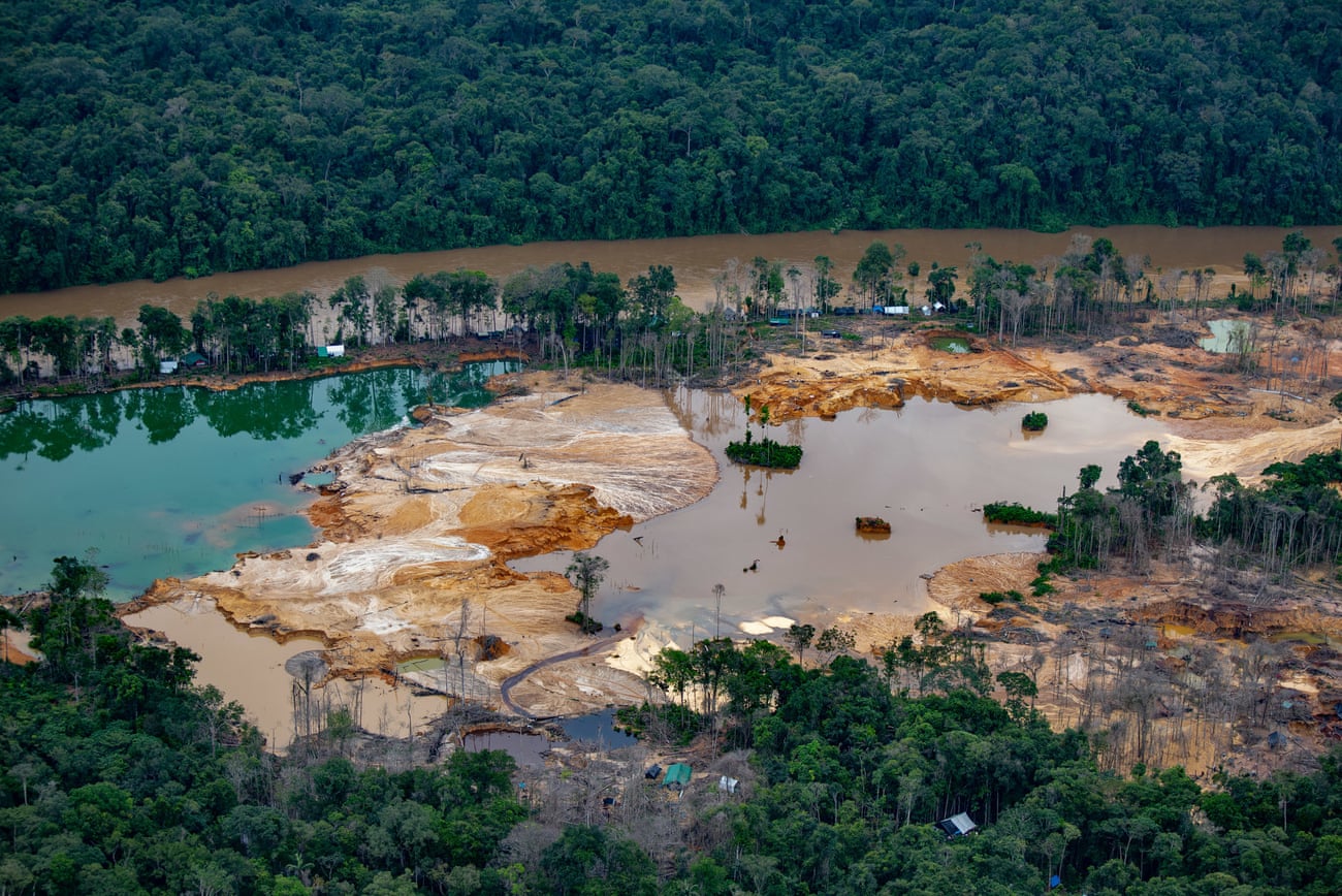 An illegal gold mine in the Uraricoera river region of the Yanomami reserve.