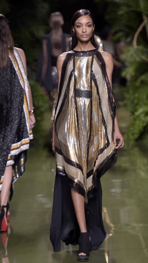 Jourdan Dunn in floaty metallics.