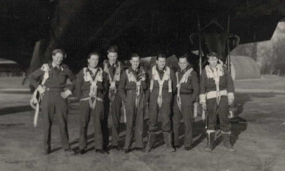 PETER KELSEY and CREW UNDER STIRLING BOMBER 90 Squadron